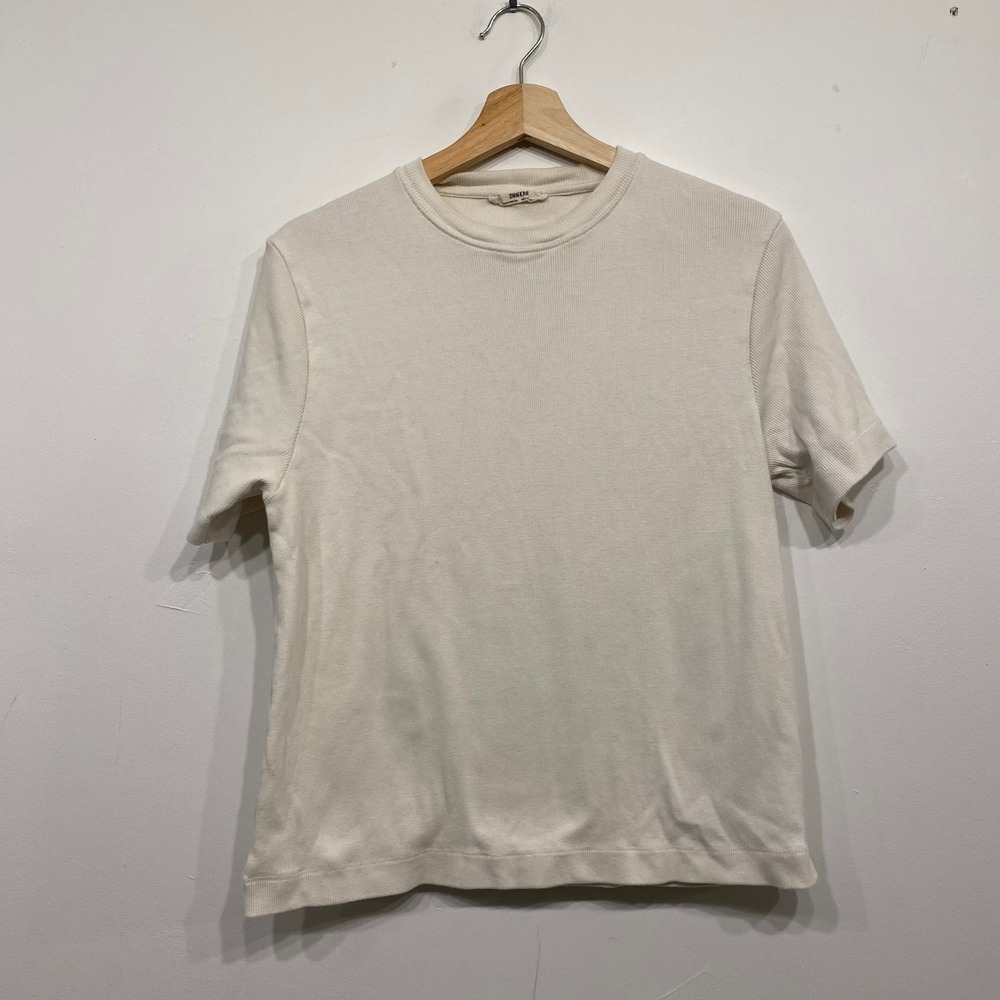 Zara Home Ribbed Knit T-Shirt Cream Off-White Short Sleeve Small Loungewear